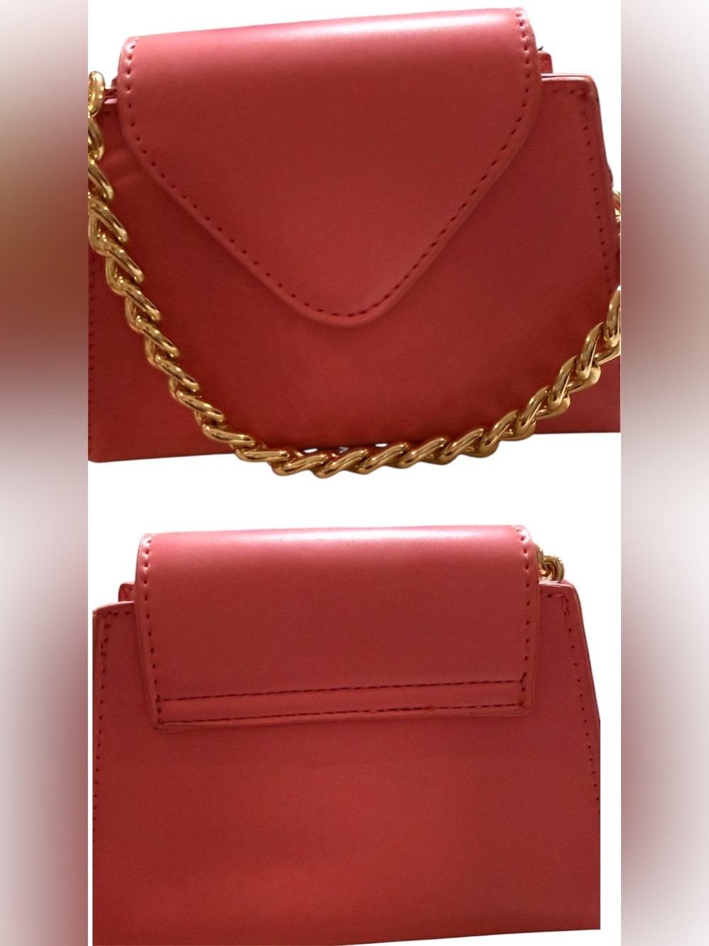 PrettyLittleThing Coral Pink Faux Leather Chain Shoulder Bag